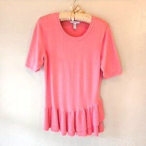 Isaac Mizrahi Pink Ruffle Asymmetrical Peplum Sweater • Size S